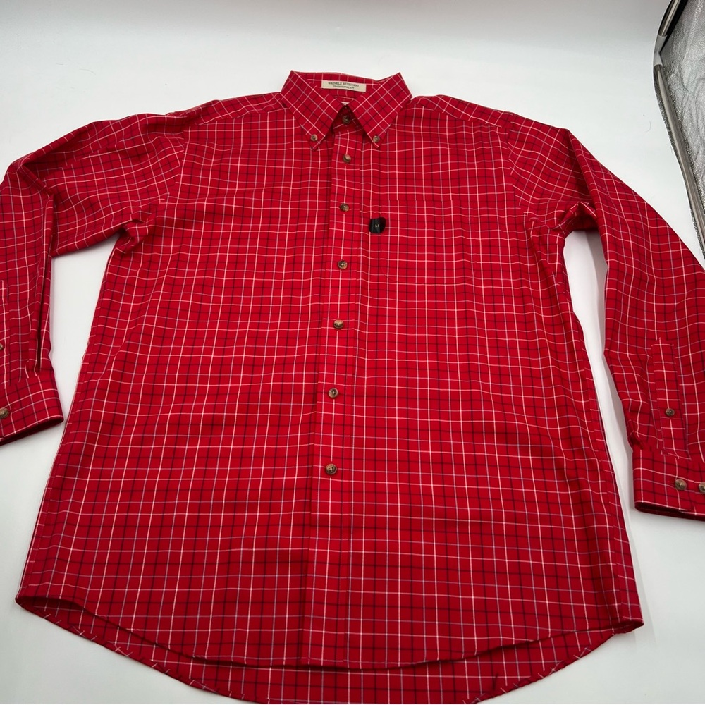 L.L. Bean Wrinkle-Free Kennebunk Sport‎ Shirt. SZ M reg. Red/blues/white. Cotton
